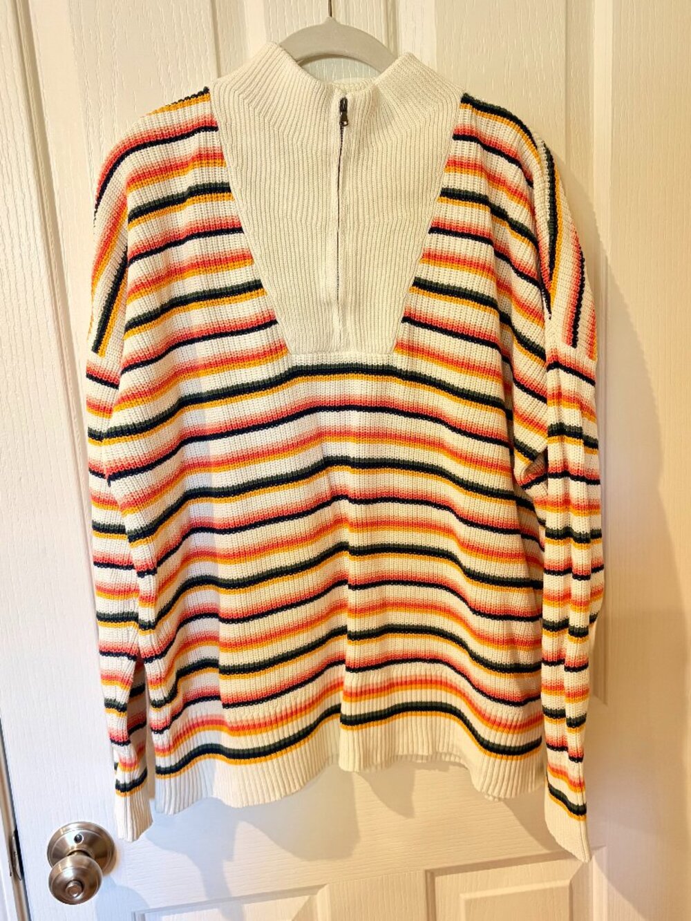 Lands' End 100% Cotton Striped Quarter Zip Sweater